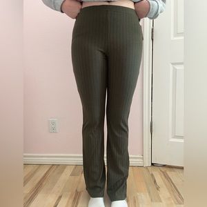 green flare ribbed pants